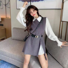 Load image into Gallery viewer, Long lantern sleeve shirt women knitted vest 2 two piece set 2021 spring autumn womens Shirts sets Sleeveless Sweater tops