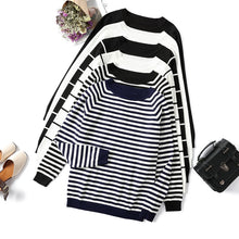 Load image into Gallery viewer, 2021 Autumn Winter Long Sleeve Striped Pullover Women Sweater Knitted Sweaters O-Neck Tops Korean Pull Femme Jumper Female White