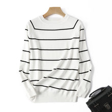 Load image into Gallery viewer, 2021 Autumn Winter Long Sleeve Striped Pullover Women Sweater Knitted Sweaters O-Neck Tops Korean Pull Femme Jumper Female White