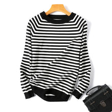 Load image into Gallery viewer, 2021 Autumn Winter Long Sleeve Striped Pullover Women Sweater Knitted Sweaters O-Neck Tops Korean Pull Femme Jumper Female White