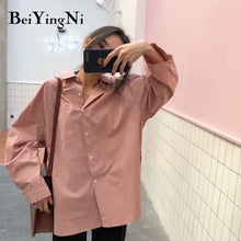 Load image into Gallery viewer, Beiyingni 2021 Spring Autumn Women Shirts White Plain Loose Oversized Blouses Female Tops Loose BF Korean Style Blusas Pockets