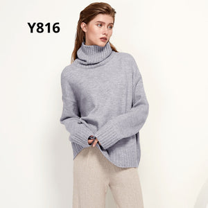 Aachoae Autumn Winter Women Knitted Turtleneck Wool Sweaters 2021 Casual Basic Pullover Jumper Batwing Long Sleeve Loose Tops