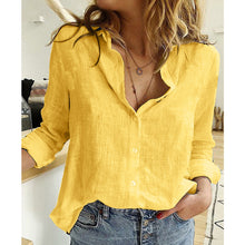 Load image into Gallery viewer, Leisure White Yellow Shirts Button Lapel Cardigan Top Lady Loose Long Sleeve Oversized Shirt Womens Blouses Autumn Blusas Mujer