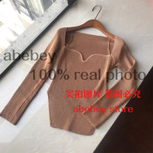 Load image into Gallery viewer, 2021 new spring and summer fashion women clothes sqaure collar full sleeves elastic high waist sexy pullover WK080