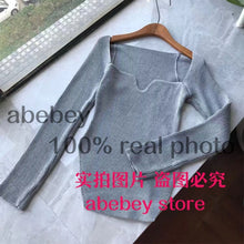 Load image into Gallery viewer, 2021 new spring and summer fashion women clothes sqaure collar full sleeves elastic high waist sexy pullover WK080