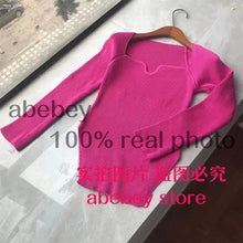 Load image into Gallery viewer, 2021 new spring and summer fashion women clothes sqaure collar full sleeves elastic high waist sexy pullover WK080