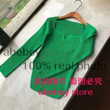 Load image into Gallery viewer, 2021 new spring and summer fashion women clothes sqaure collar full sleeves elastic high waist sexy pullover WK080