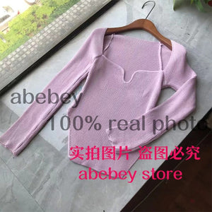 2021 new spring and summer fashion women clothes sqaure collar full sleeves elastic high waist sexy pullover WK080