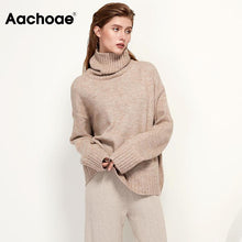 Load image into Gallery viewer, Aachoae Autumn Winter Women Knitted Turtleneck Wool Sweaters 2021 Casual Basic Pullover Jumper Batwing Long Sleeve Loose Tops