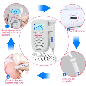 Cofoe Fetal Doppler Ultrasound Baby Heartbeat Detector Home Pregnant Doppler Baby Heart Rate Monitor Pocket Doppler 3.0MHz